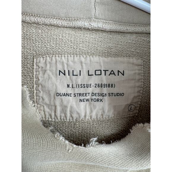 Nili Lotan Rough Hem Notch Neck Hooded Sweatshirt Women's L Beige Tan - Picture 9 of 12